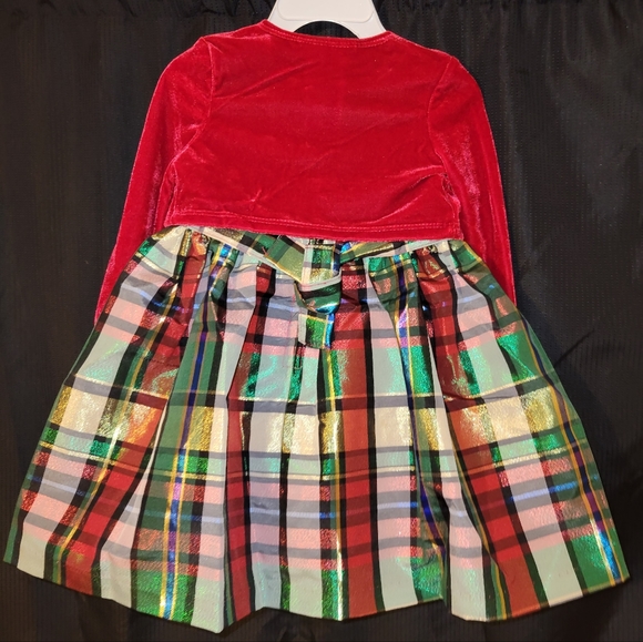 NWT! Bonnie Jean Plaid Metallic Dress & Red Velvet Bolero. Sz 2T - Picture 6 of 11
